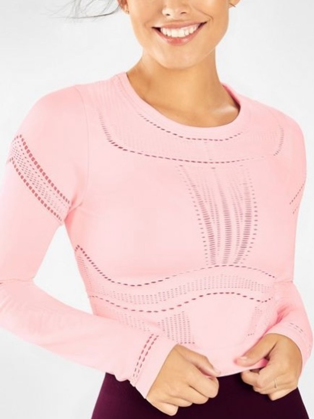 Rare Fabletics Pink Jaymee Laser Cut Long Sleeve Crop Top Size S Balletcore Gym
